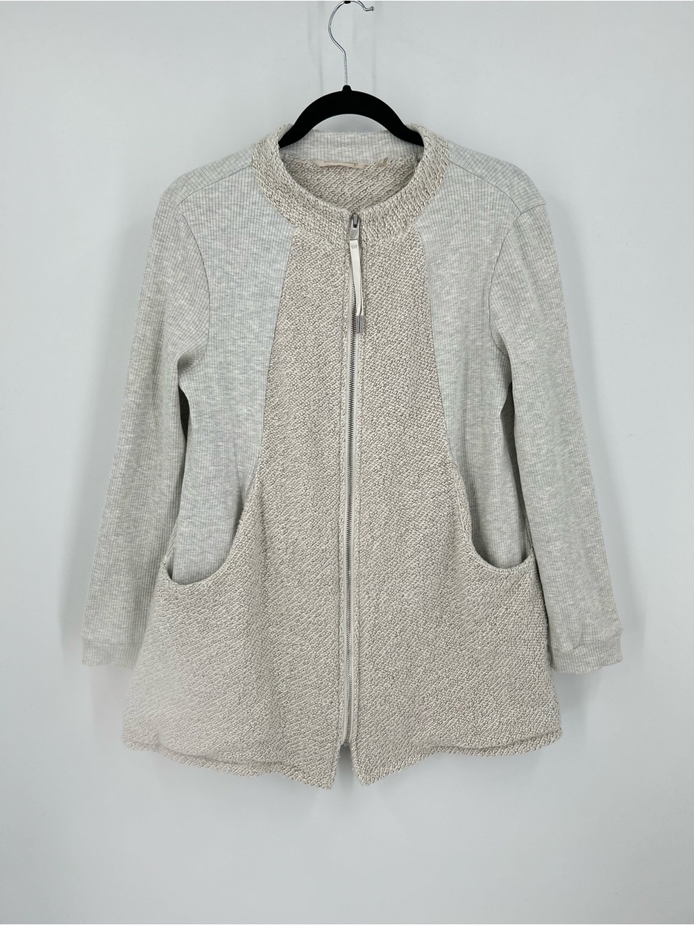 Soft Surroundings Mixed Media Full Zip Knit Jacket Sweater Size M Cream Oatmeal